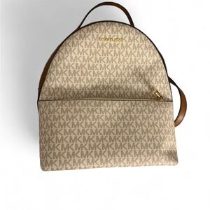 Michael Kors Beige Monogram Backpack with Tan Trim